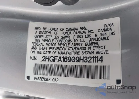 2009 Honda Civic Ex-L из США, поврежденный, VIN 2HGFA16909H321114